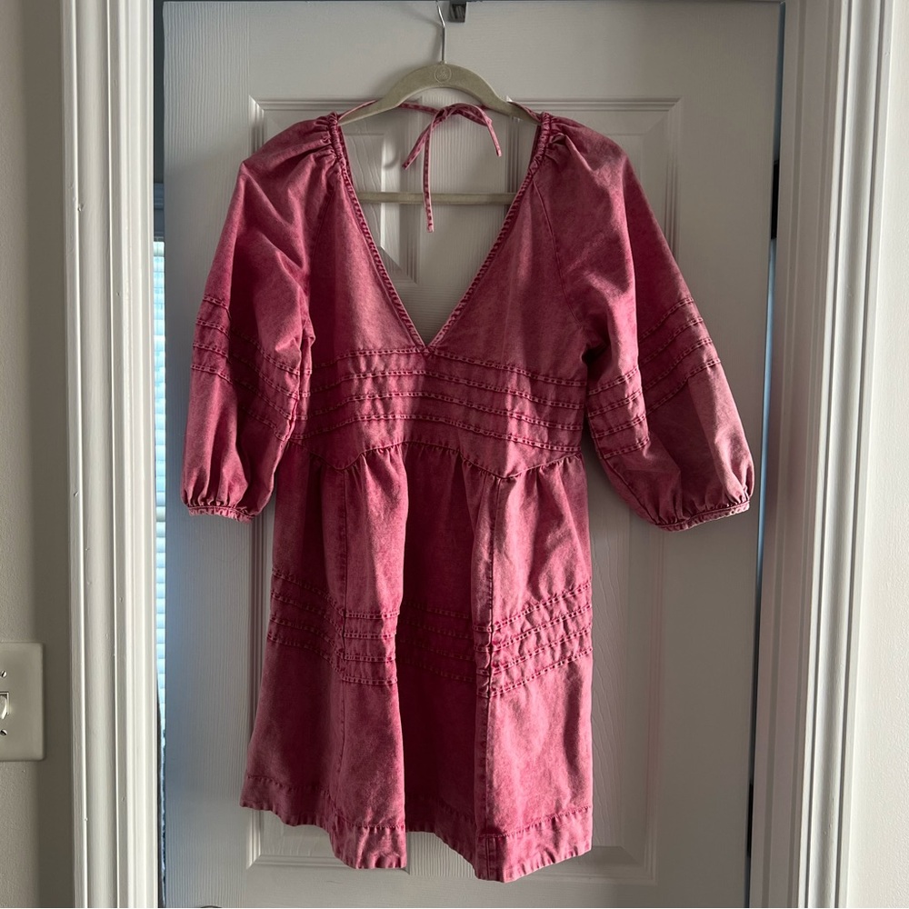 Free People pink denim open back minidress